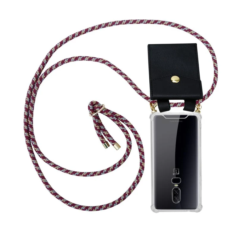 Cadorabo Handy Kette kompatibel mit OnePlus 6 Silikon Schutzhülle mit Gold Ringen, Kordel Band und abnehmbarem Etui