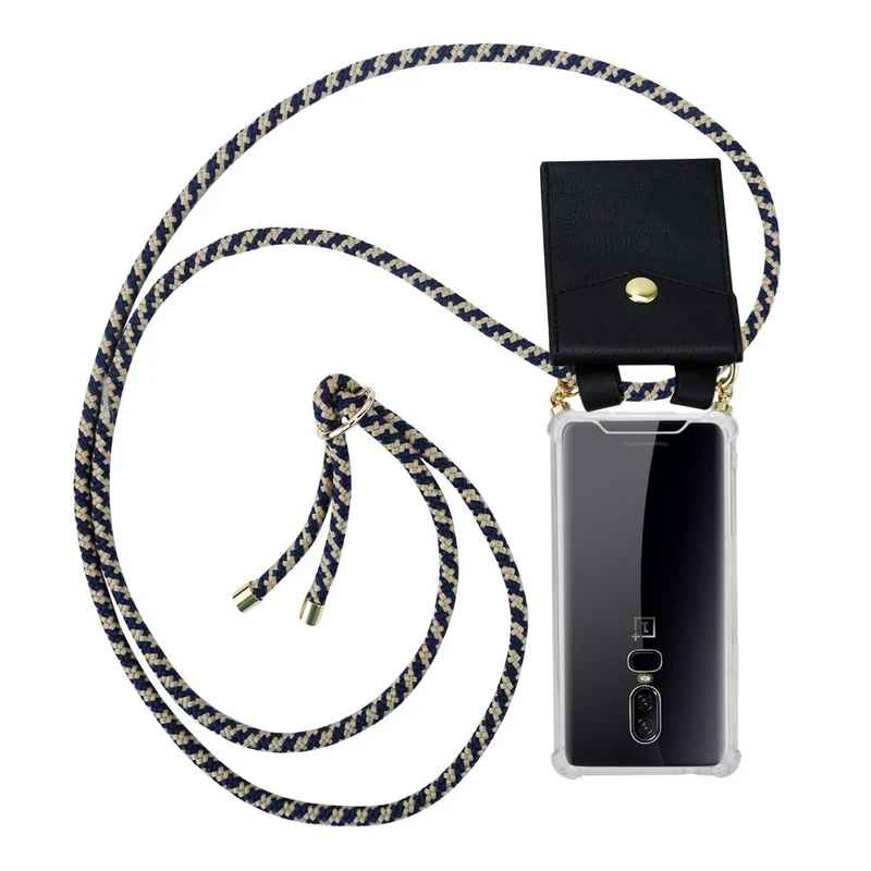 Cadorabo Handy Kette kompatibel mit OnePlus 6 Silikon Schutzhülle mit Gold Ringen, Kordel Band und abnehmbarem Etui