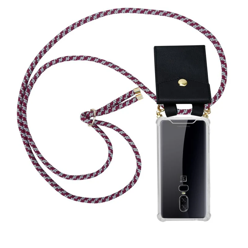 Cadorabo Handy Kette kompatibel mit OnePlus 6 Silikon Schutzhülle mit Gold Ringen, Kordel Band und abnehmbarem Etui