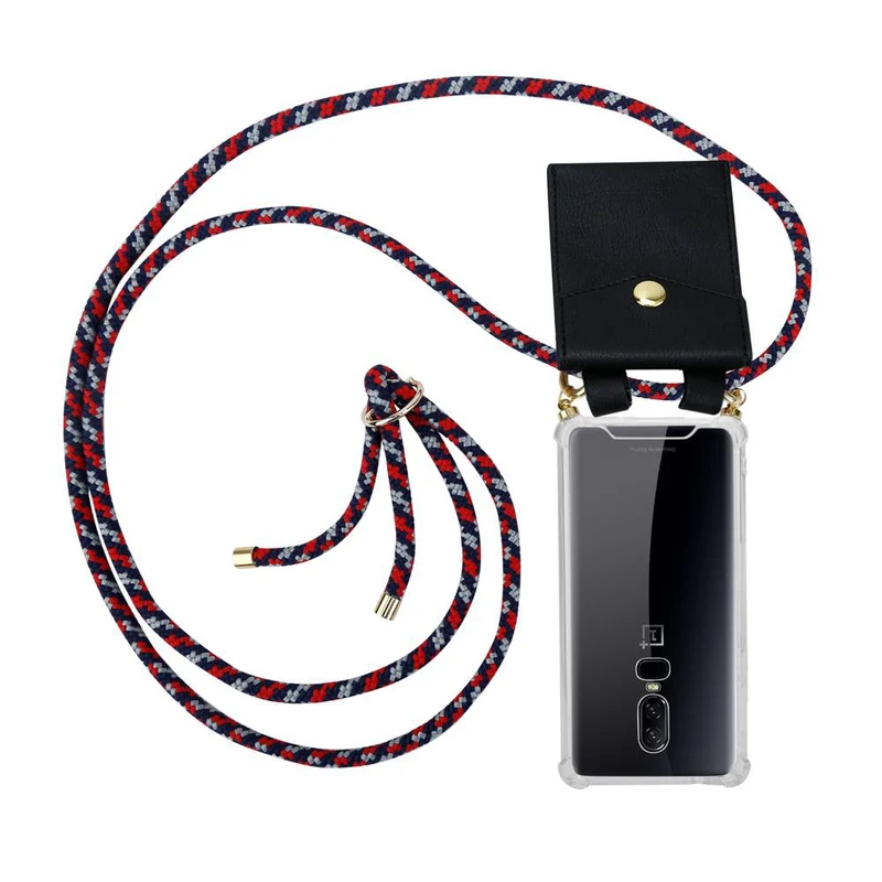Cadorabo Handy Kette kompatibel mit OnePlus 6 Silikon Schutzhülle mit Gold Ringen, Kordel Band und abnehmbarem Etui