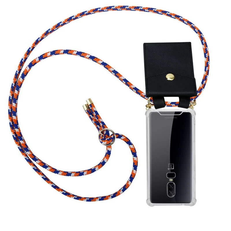 Cadorabo Handy Kette kompatibel mit OnePlus 6 Silikon Schutzhülle mit Gold Ringen, Kordel Band und abnehmbarem Etui