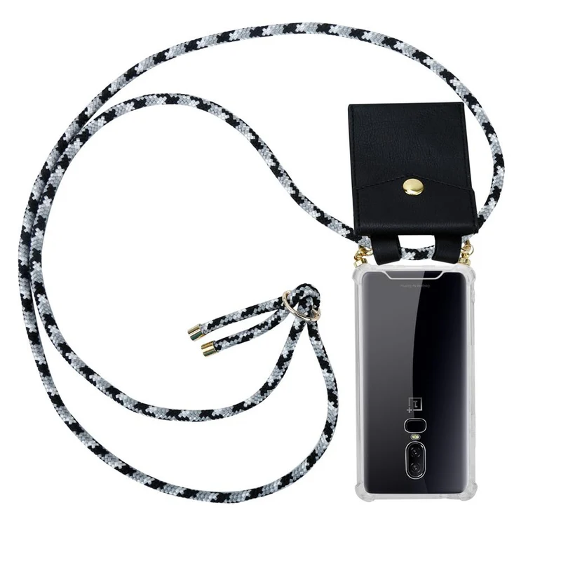 Cadorabo Handy Kette kompatibel mit OnePlus 6 Silikon Schutzhülle mit Gold Ringen, Kordel Band und abnehmbarem Etui