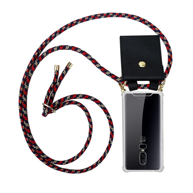 Cadorabo Handy Kette kompatibel mit OnePlus 6 Silikon Schutzhülle mit Gold Ringen, Kordel Band und abnehmbarem Etui