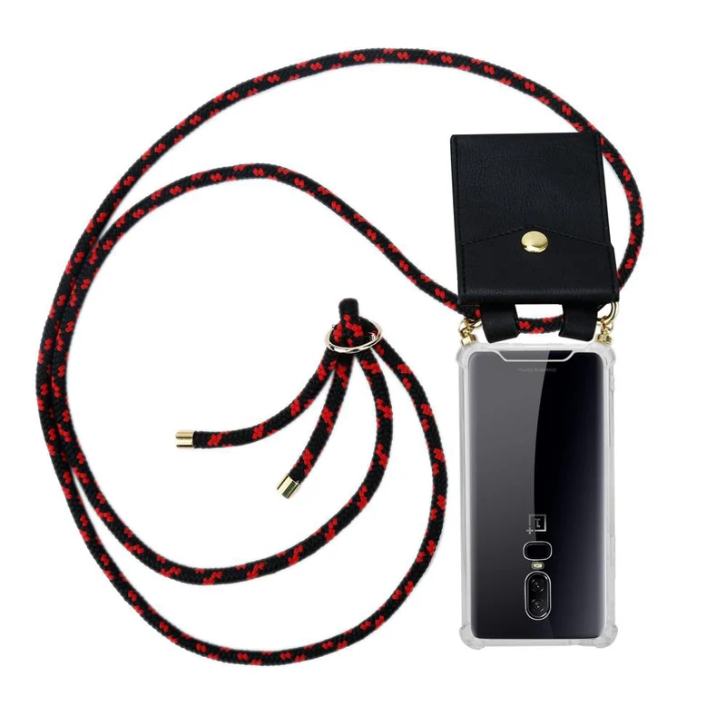 Cadorabo Handy Kette kompatibel mit OnePlus 6 Silikon Schutzhülle mit Gold Ringen, Kordel Band und abnehmbarem Etui