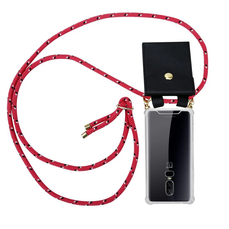Cadorabo Handy Kette kompatibel mit OnePlus 6 Silikon Schutzhülle mit Gold Ringen, Kordel Band und abnehmbarem Etui