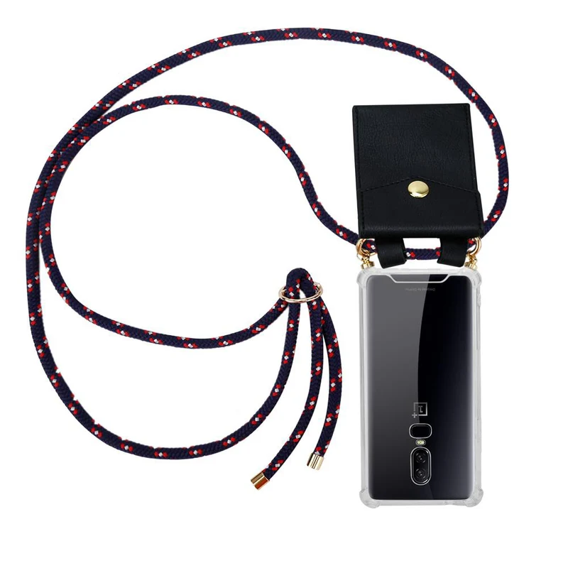 Cadorabo Handy Kette kompatibel mit OnePlus 6 Silikon Schutzhülle mit Gold Ringen, Kordel Band und abnehmbarem Etui