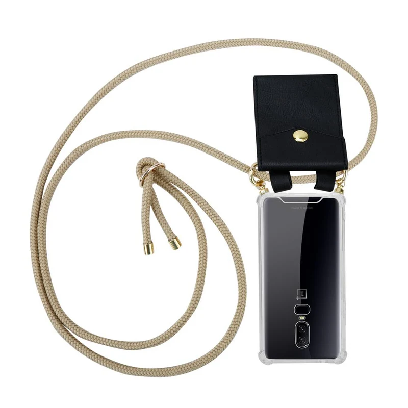 Cadorabo Handy Kette kompatibel mit OnePlus 6 Silikon Schutzhülle mit Gold Ringen, Kordel Band und abnehmbarem Etui