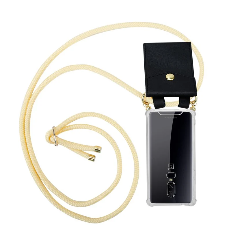 Cadorabo Handy Kette kompatibel mit OnePlus 6 Silikon Schutzhülle mit Gold Ringen, Kordel Band und abnehmbarem Etui