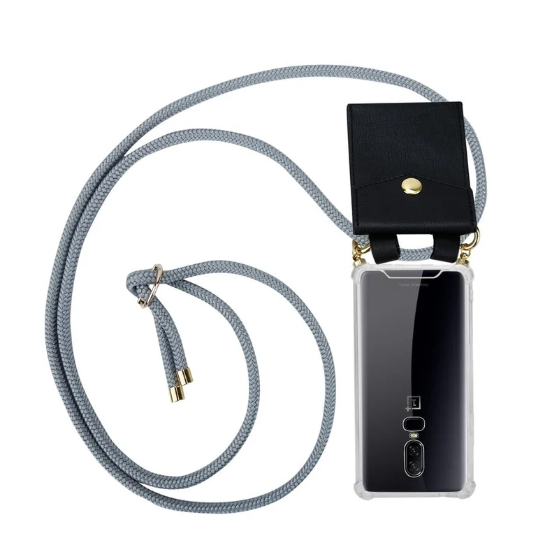 Cadorabo Handy Kette kompatibel mit OnePlus 6 Silikon Schutzhülle mit Gold Ringen, Kordel Band und abnehmbarem Etui