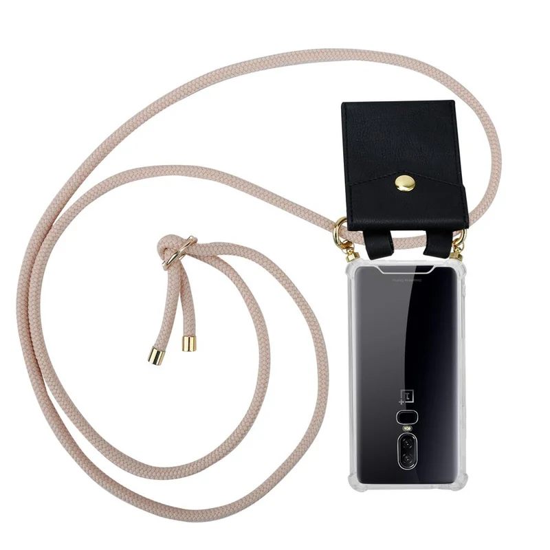 Cadorabo Handy Kette kompatibel mit OnePlus 6 Silikon Schutzhülle mit Gold Ringen, Kordel Band und abnehmbarem Etui