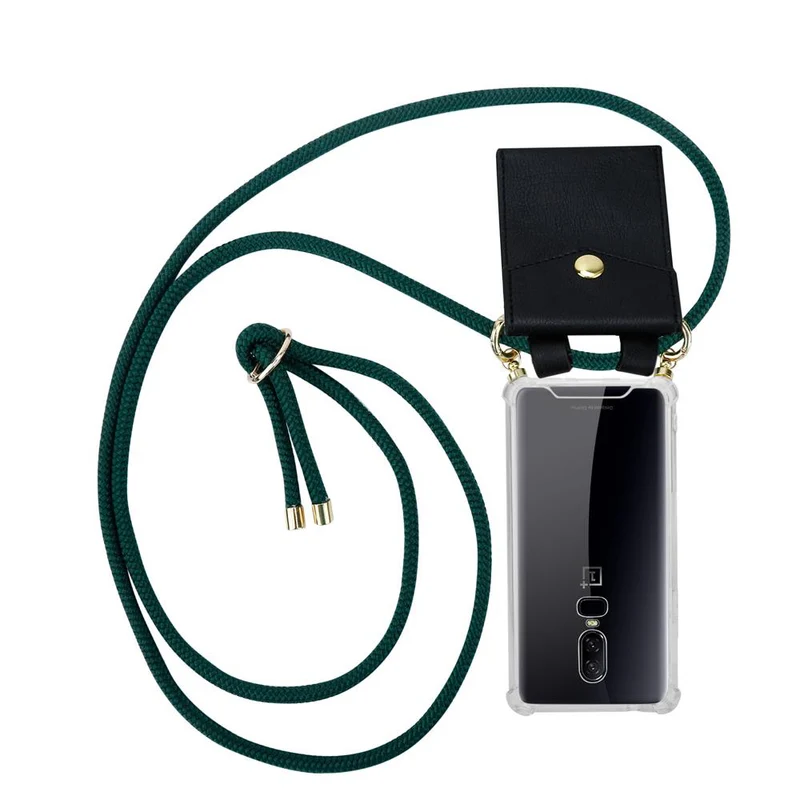 Cadorabo Handy Kette kompatibel mit OnePlus 6 Silikon Schutzhülle mit Gold Ringen, Kordel Band und abnehmbarem Etui