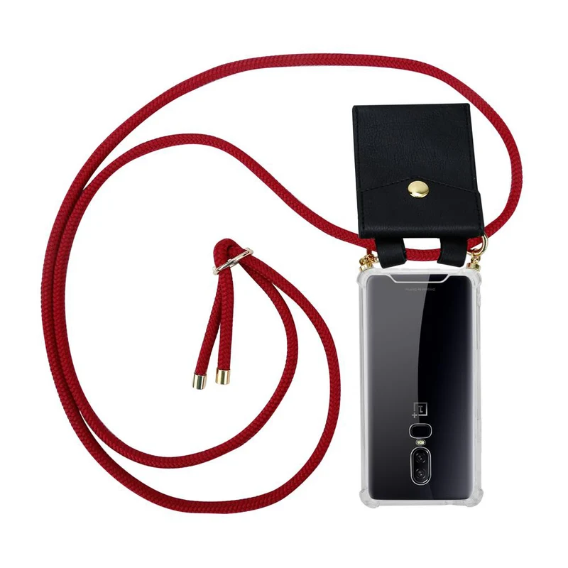Cadorabo Handy Kette kompatibel mit OnePlus 6 Silikon Schutzhülle mit Gold Ringen, Kordel Band und abnehmbarem Etui