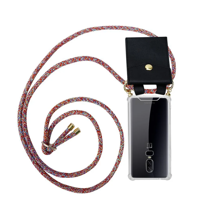 Cadorabo Handy Kette kompatibel mit OnePlus 6 Silikon Schutzhülle mit Gold Ringen, Kordel Band und abnehmbarem Etui