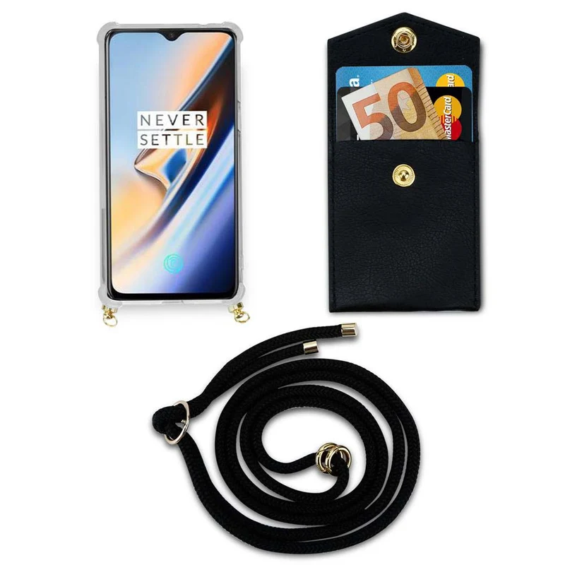 Cadorabo Handy Kette kompatibel mit OnePlus 6 Silikon Schutzhülle mit Gold Ringen, Kordel Band und abnehmbarem Etui