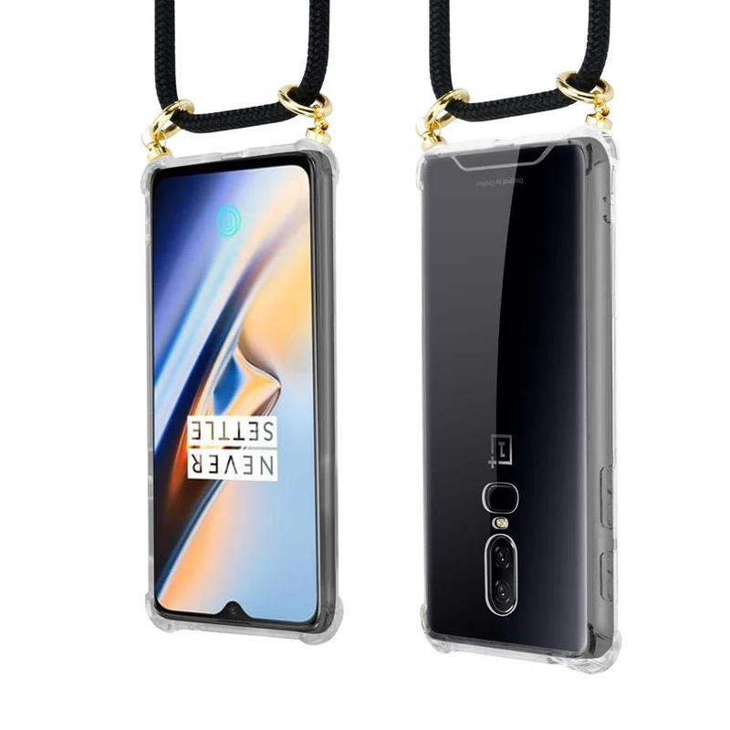 Cadorabo Handy Kette kompatibel mit OnePlus 6 Silikon Schutzhülle mit Gold Ringen, Kordel Band und abnehmbarem Etui