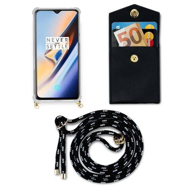 Cadorabo Handy Kette kompatibel mit OnePlus 6 Silikon Schutzhülle mit Gold Ringen, Kordel Band und abnehmbarem Etui