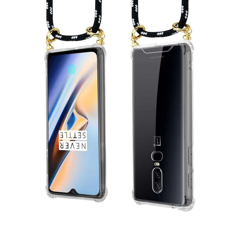 Cadorabo Handy Kette kompatibel mit OnePlus 6 Silikon Schutzhülle mit Gold Ringen, Kordel Band und abnehmbarem Etui
