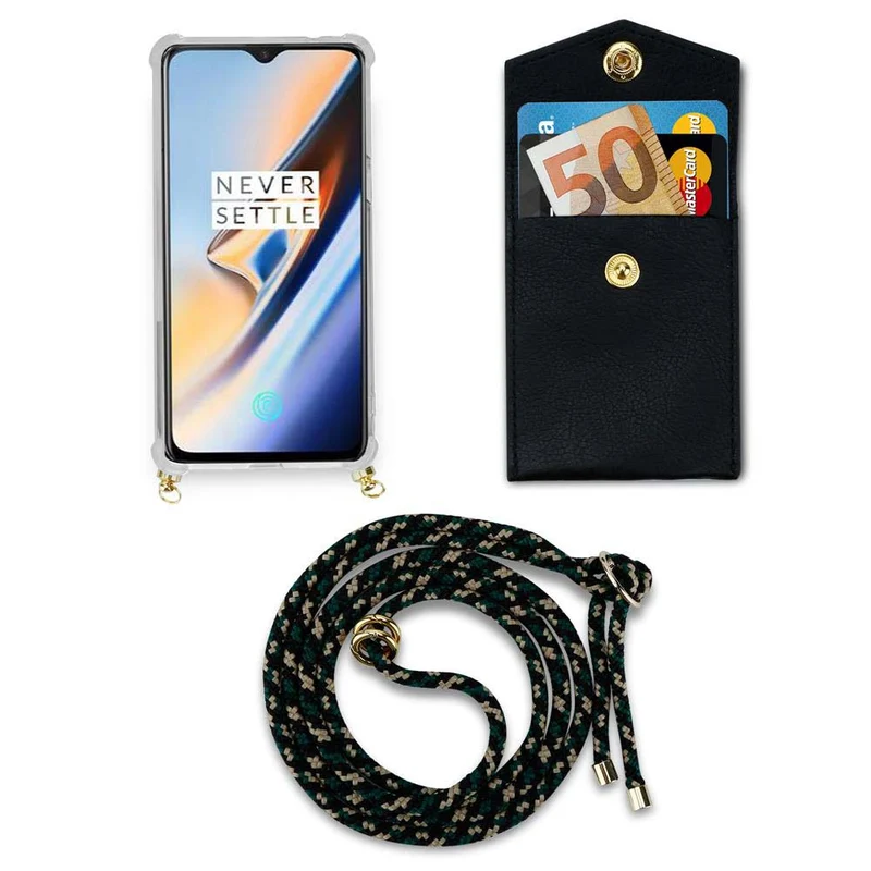 Cadorabo Handy Kette kompatibel mit OnePlus 6 Silikon Schutzhülle mit Gold Ringen, Kordel Band und abnehmbarem Etui