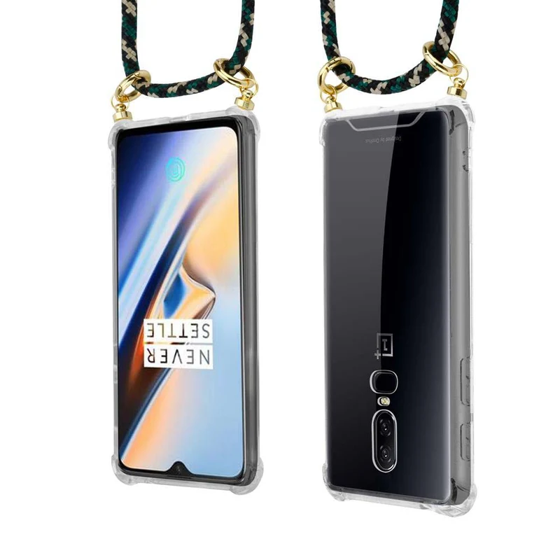 Cadorabo Handy Kette kompatibel mit OnePlus 6 Silikon Schutzhülle mit Gold Ringen, Kordel Band und abnehmbarem Etui