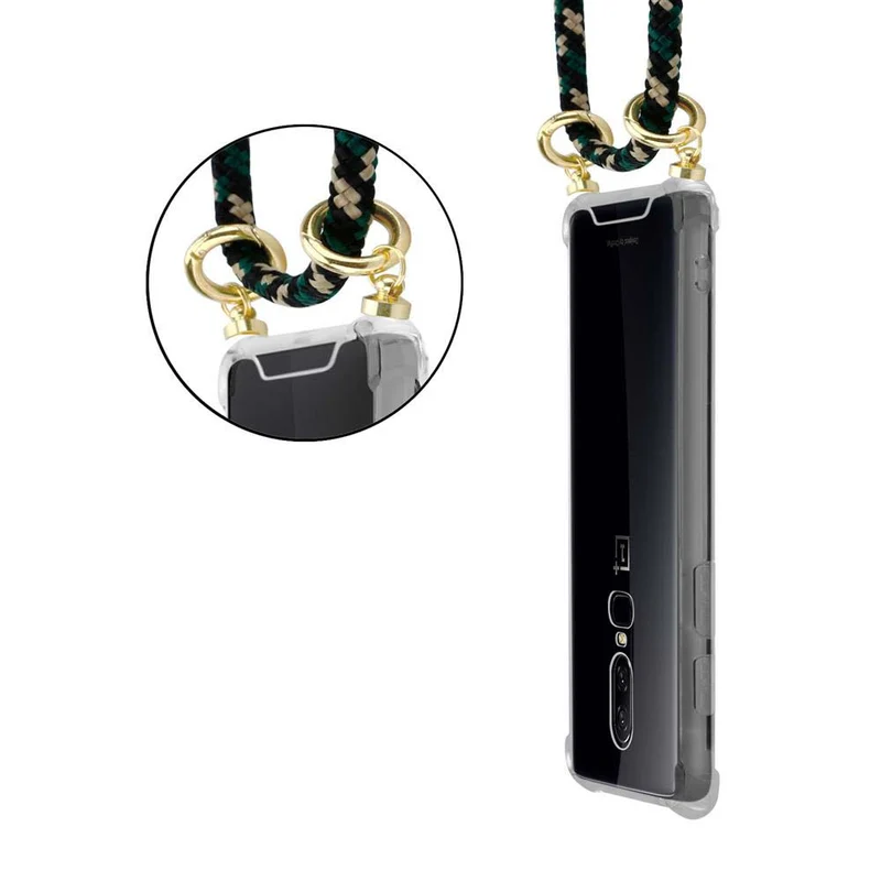 Cadorabo Handy Kette kompatibel mit OnePlus 6 Silikon Schutzhülle mit Gold Ringen, Kordel Band und abnehmbarem Etui
