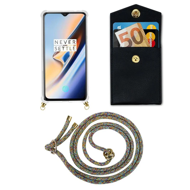 Cadorabo Handy Kette kompatibel mit OnePlus 6 Silikon Schutzhülle mit Gold Ringen, Kordel Band und abnehmbarem Etui