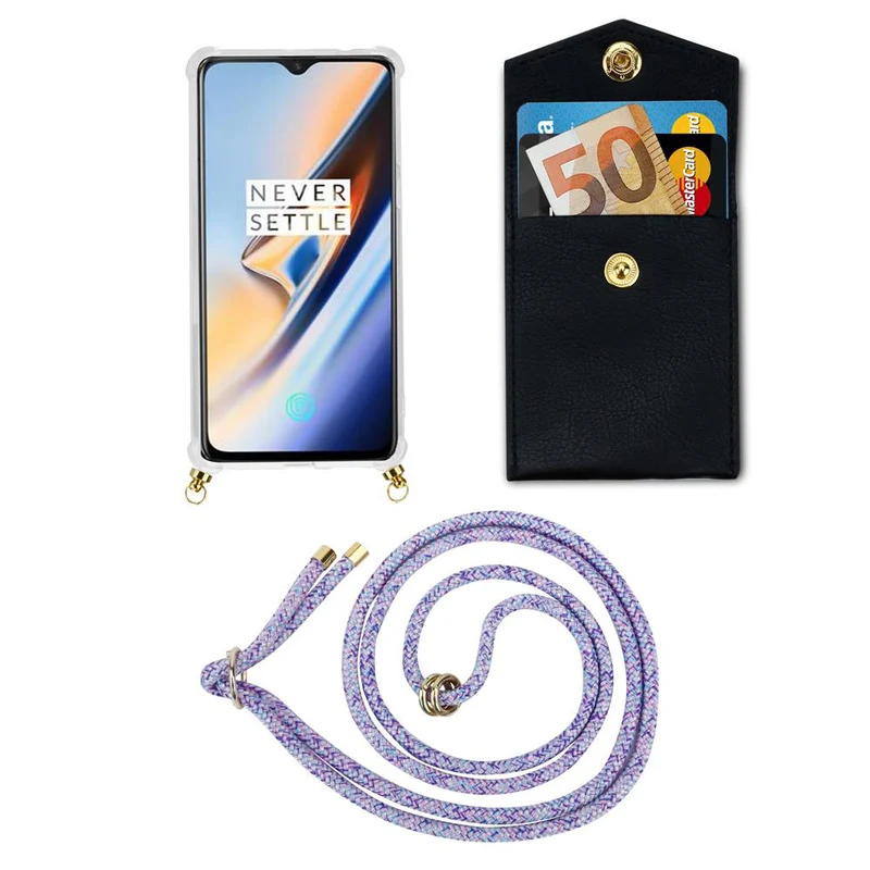 Cadorabo Handy Kette kompatibel mit OnePlus 6 Silikon Schutzhülle mit Gold Ringen, Kordel Band und abnehmbarem Etui