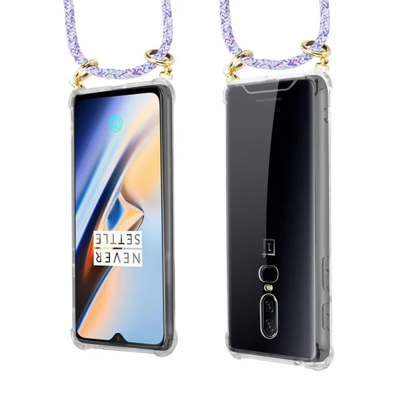 Cadorabo Handy Kette kompatibel mit OnePlus 6 Silikon Schutzhülle mit Gold Ringen, Kordel Band und abnehmbarem Etui