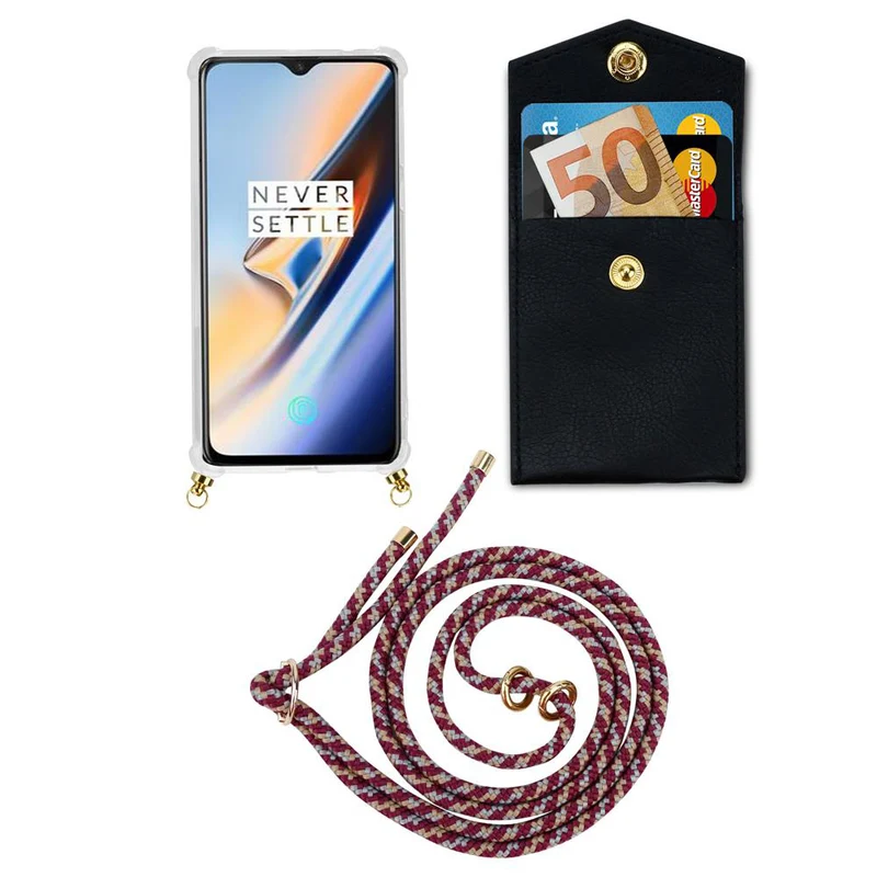 Cadorabo Handy Kette kompatibel mit OnePlus 6 Silikon Schutzhülle mit Gold Ringen, Kordel Band und abnehmbarem Etui
