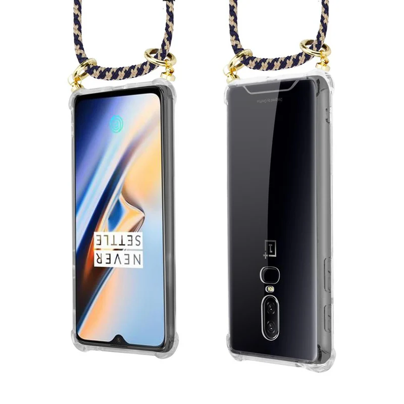 Cadorabo Handy Kette kompatibel mit OnePlus 6 Silikon Schutzhülle mit Gold Ringen, Kordel Band und abnehmbarem Etui
