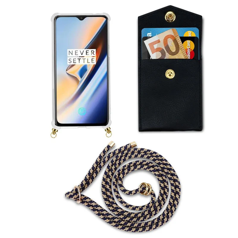 Cadorabo Handy Kette kompatibel mit OnePlus 6 Silikon Schutzhülle mit Gold Ringen, Kordel Band und abnehmbarem Etui