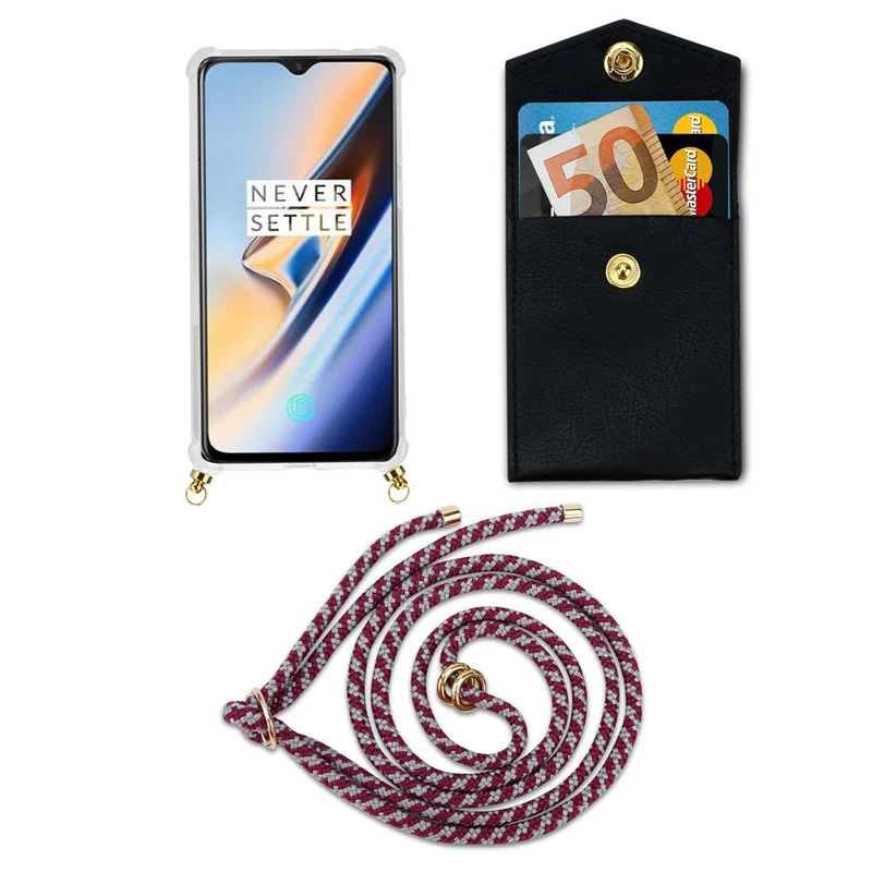 Cadorabo Handy Kette kompatibel mit OnePlus 6 Silikon Schutzhülle mit Gold Ringen, Kordel Band und abnehmbarem Etui