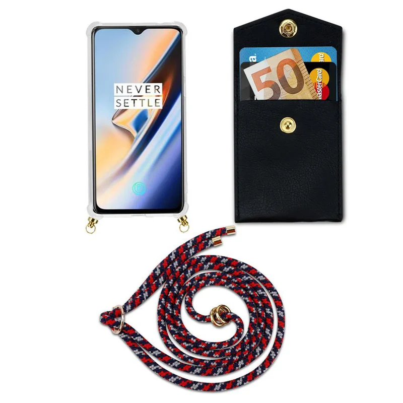 Cadorabo Handy Kette kompatibel mit OnePlus 6 Silikon Schutzhülle mit Gold Ringen, Kordel Band und abnehmbarem Etui
