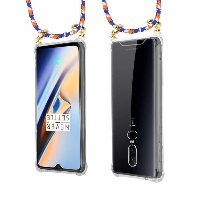 Cadorabo Handy Kette kompatibel mit OnePlus 6 Silikon Schutzhülle mit Gold Ringen, Kordel Band und abnehmbarem Etui