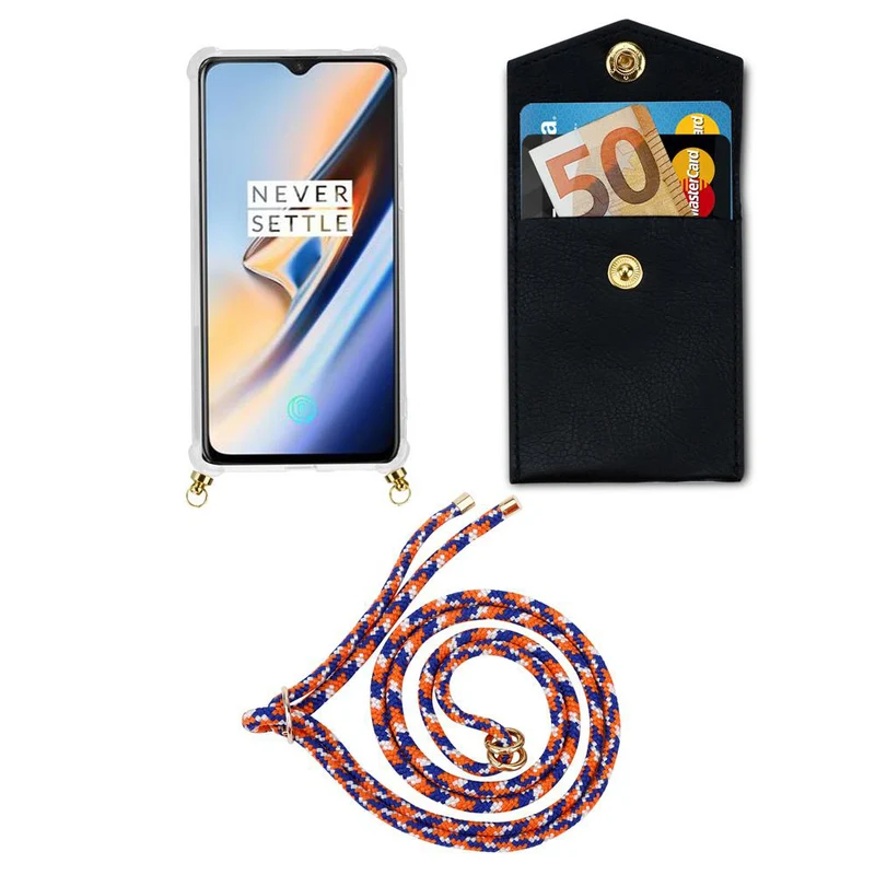 Cadorabo Handy Kette kompatibel mit OnePlus 6 Silikon Schutzhülle mit Gold Ringen, Kordel Band und abnehmbarem Etui