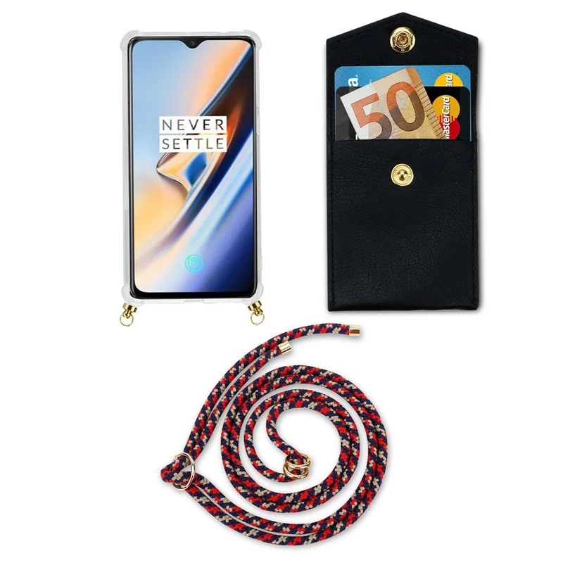 Cadorabo Handy Kette kompatibel mit OnePlus 6 Silikon Schutzhülle mit Gold Ringen, Kordel Band und abnehmbarem Etui