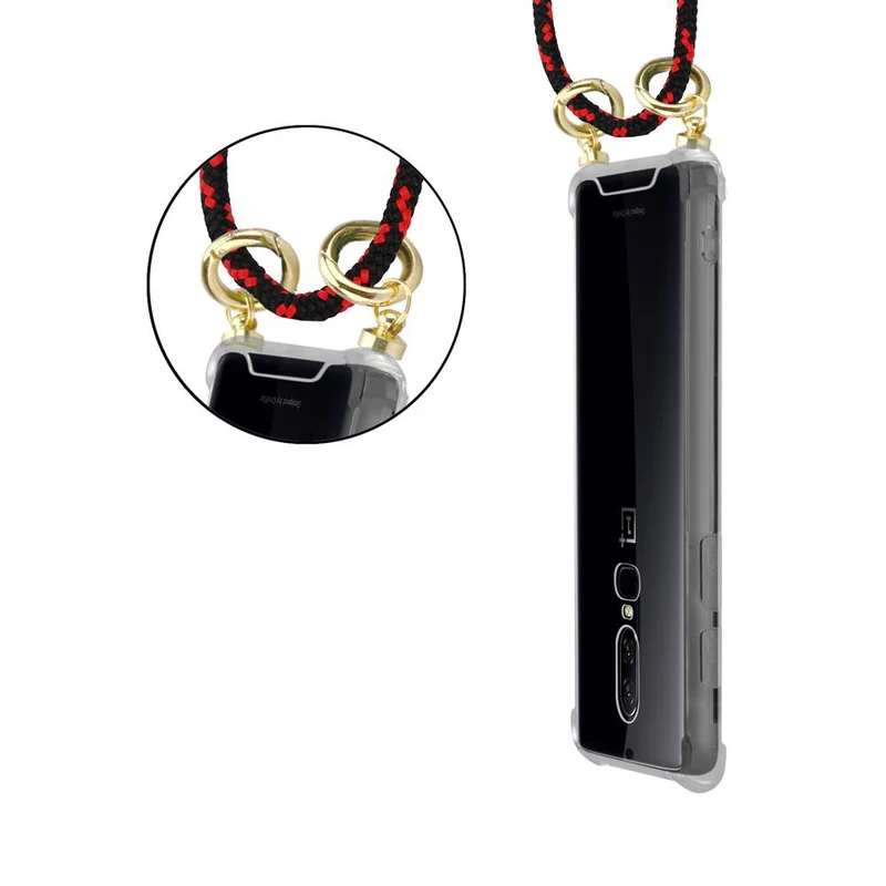 Cadorabo Handy Kette kompatibel mit OnePlus 6 Silikon Schutzhülle mit Gold Ringen, Kordel Band und abnehmbarem Etui