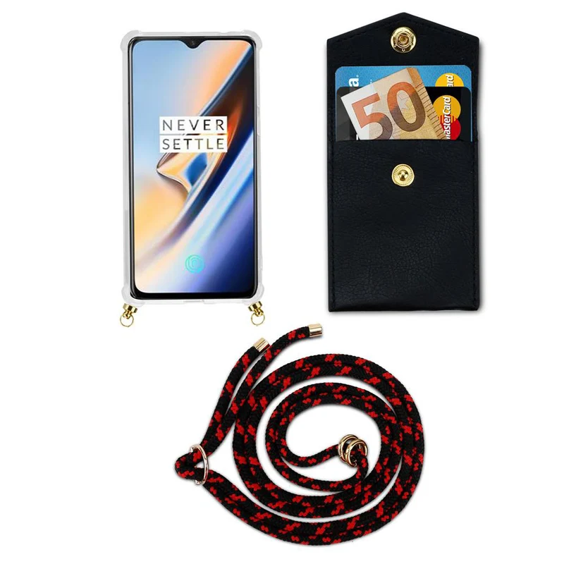 Cadorabo Handy Kette kompatibel mit OnePlus 6 Silikon Schutzhülle mit Gold Ringen, Kordel Band und abnehmbarem Etui