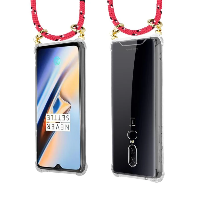 Cadorabo Handy Kette kompatibel mit OnePlus 6 Silikon Schutzhülle mit Gold Ringen, Kordel Band und abnehmbarem Etui