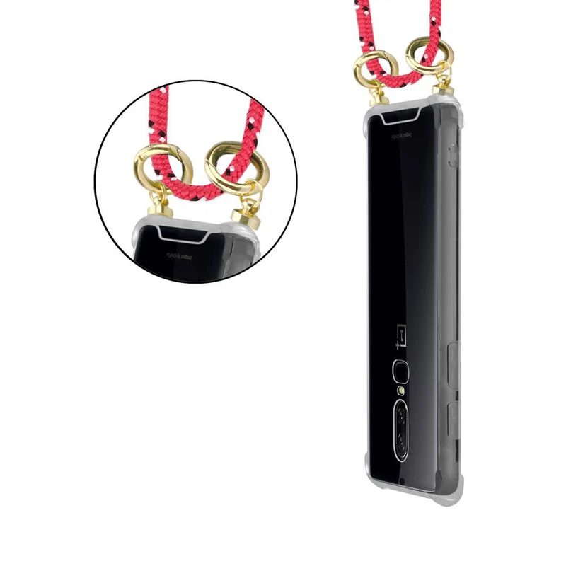 Cadorabo Handy Kette kompatibel mit OnePlus 6 Silikon Schutzhülle mit Gold Ringen, Kordel Band und abnehmbarem Etui
