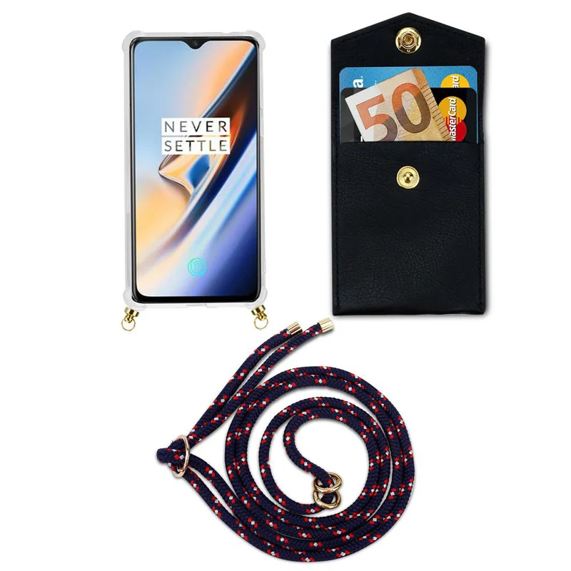 Cadorabo Handy Kette kompatibel mit OnePlus 6 Silikon Schutzhülle mit Gold Ringen, Kordel Band und abnehmbarem Etui