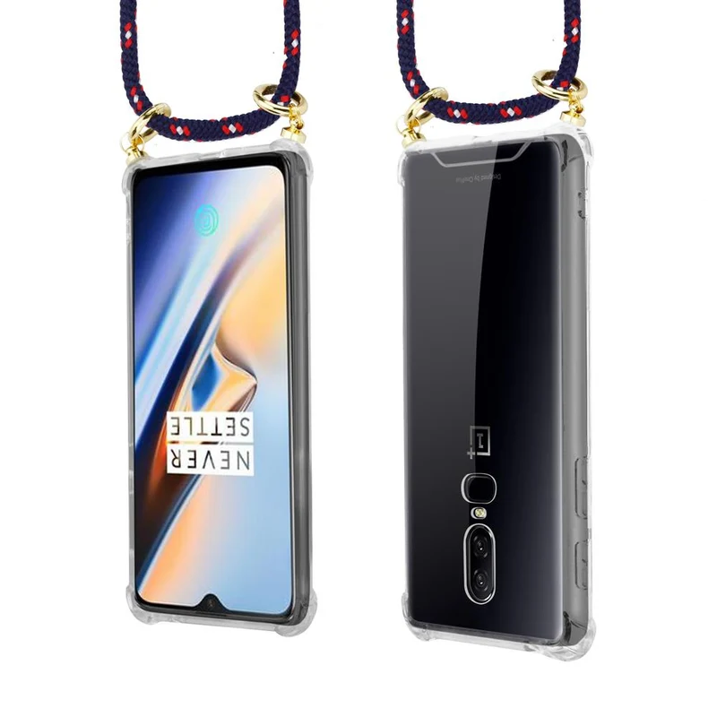 Cadorabo Handy Kette kompatibel mit OnePlus 6 Silikon Schutzhülle mit Gold Ringen, Kordel Band und abnehmbarem Etui