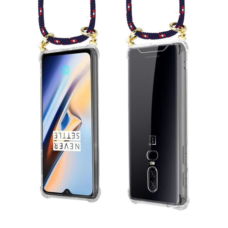 Cadorabo Handy Kette kompatibel mit OnePlus 6 Silikon Schutzhülle mit Gold Ringen, Kordel Band und abnehmbarem Etui
