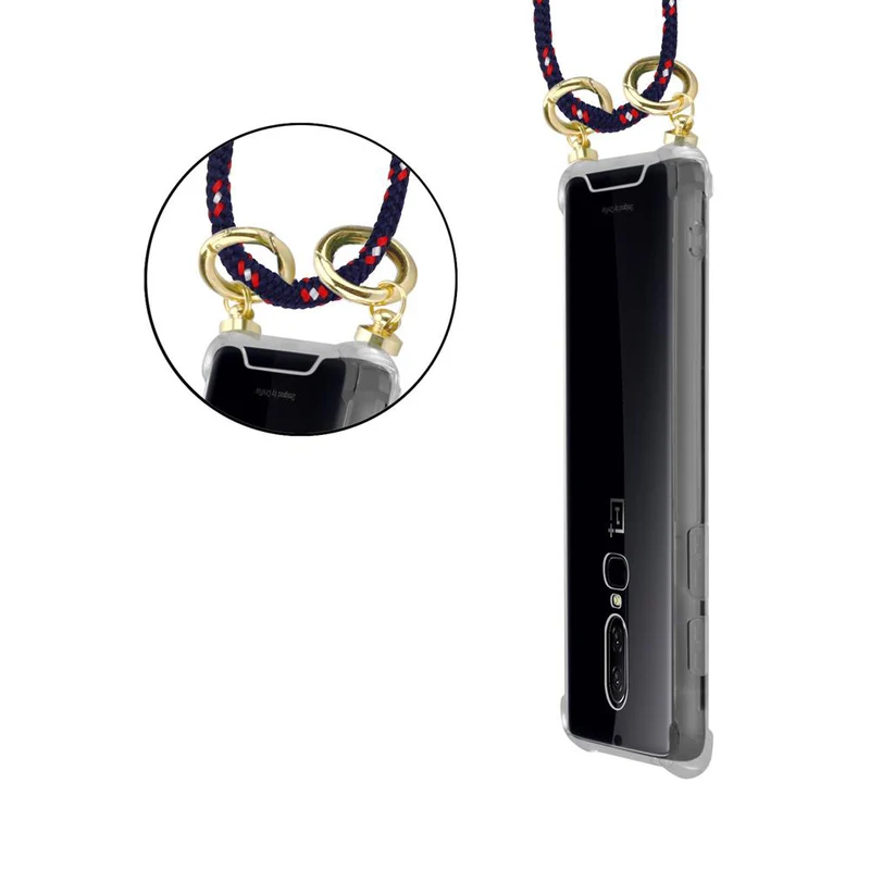 Cadorabo Handy Kette kompatibel mit OnePlus 6 Silikon Schutzhülle mit Gold Ringen, Kordel Band und abnehmbarem Etui