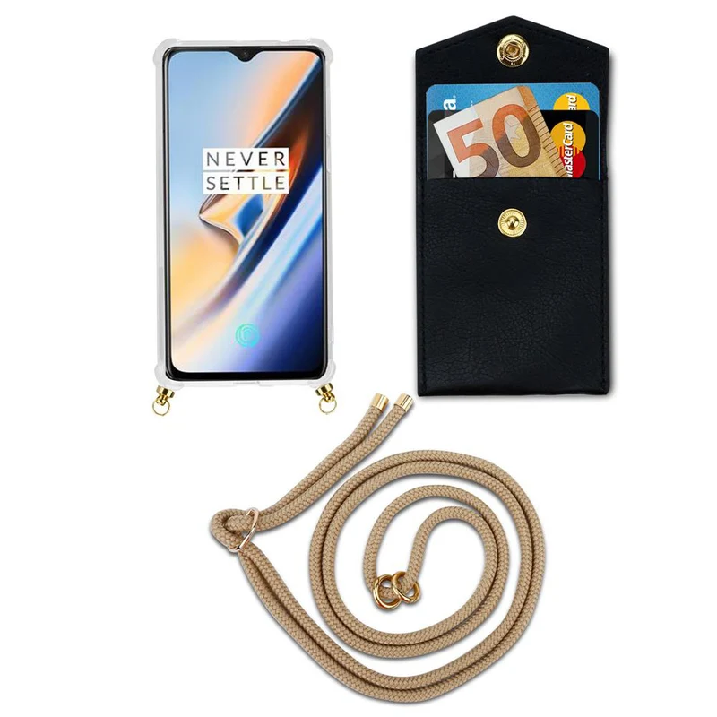 Cadorabo Handy Kette kompatibel mit OnePlus 6 Silikon Schutzhülle mit Gold Ringen, Kordel Band und abnehmbarem Etui