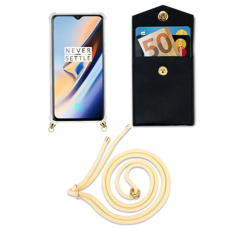 Cadorabo Handy Kette kompatibel mit OnePlus 6 Silikon Schutzhülle mit Gold Ringen, Kordel Band und abnehmbarem Etui