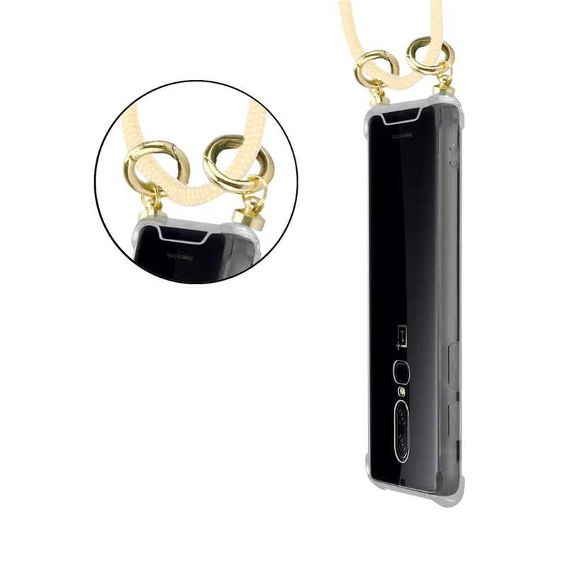 Cadorabo Handy Kette kompatibel mit OnePlus 6 Silikon Schutzhülle mit Gold Ringen, Kordel Band und abnehmbarem Etui