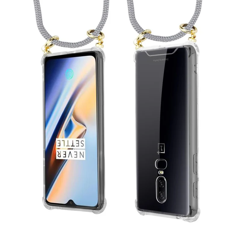 Cadorabo Handy Kette kompatibel mit OnePlus 6 Silikon Schutzhülle mit Gold Ringen, Kordel Band und abnehmbarem Etui