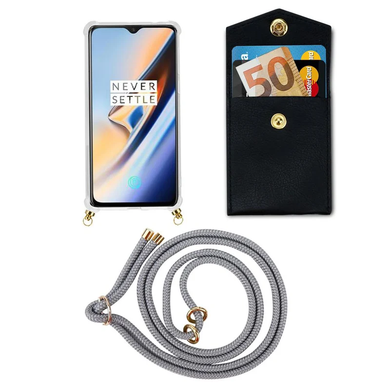 Cadorabo Handy Kette kompatibel mit OnePlus 6 Silikon Schutzhülle mit Gold Ringen, Kordel Band und abnehmbarem Etui