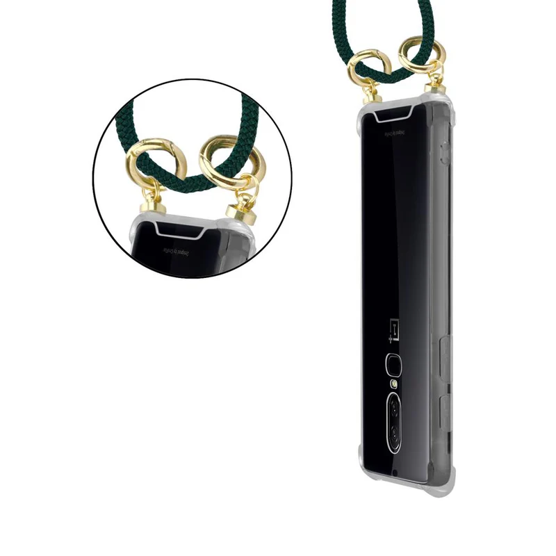 Cadorabo Handy Kette kompatibel mit OnePlus 6 Silikon Schutzhülle mit Gold Ringen, Kordel Band und abnehmbarem Etui