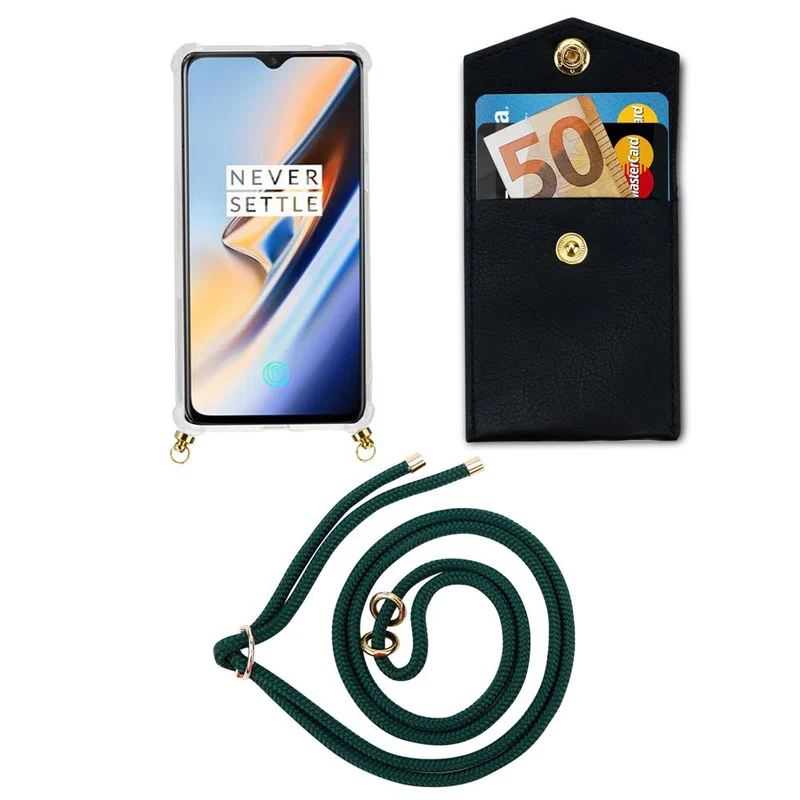 Cadorabo Handy Kette kompatibel mit OnePlus 6 Silikon Schutzhülle mit Gold Ringen, Kordel Band und abnehmbarem Etui